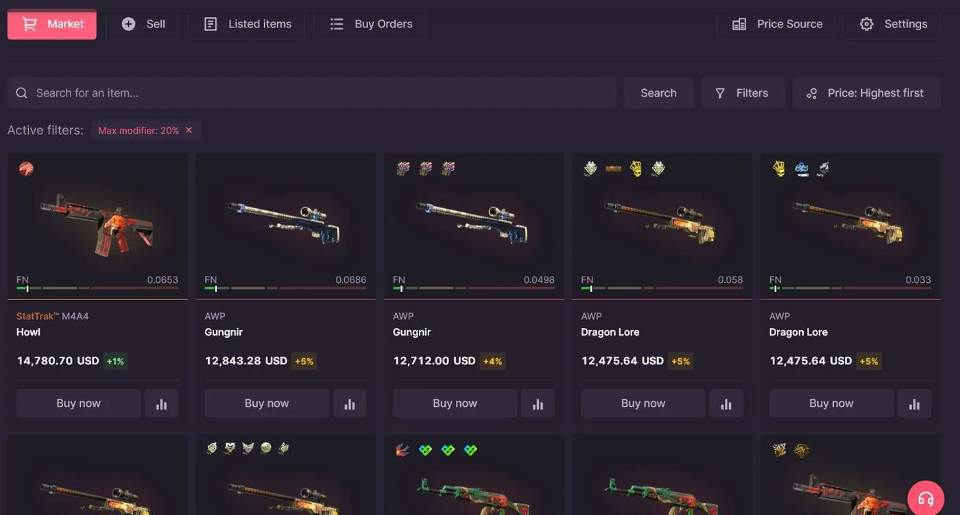 500 Casino skin marketplace listing CS2 and Rust items for deposit and withdrawal