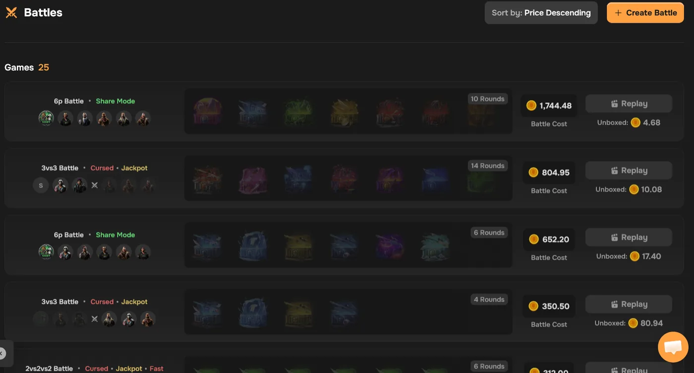 CSBattle Case Battles mode with players opening identical cases