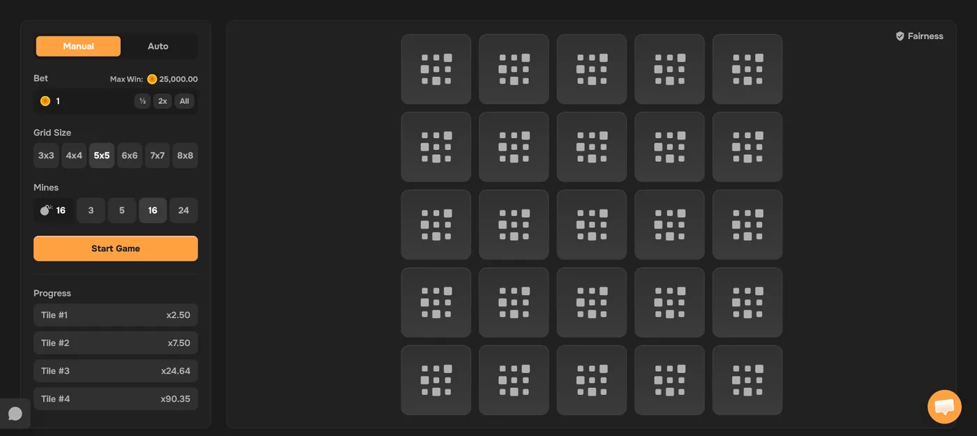 CSBattle Mines grid game where safe tiles raise the payout
