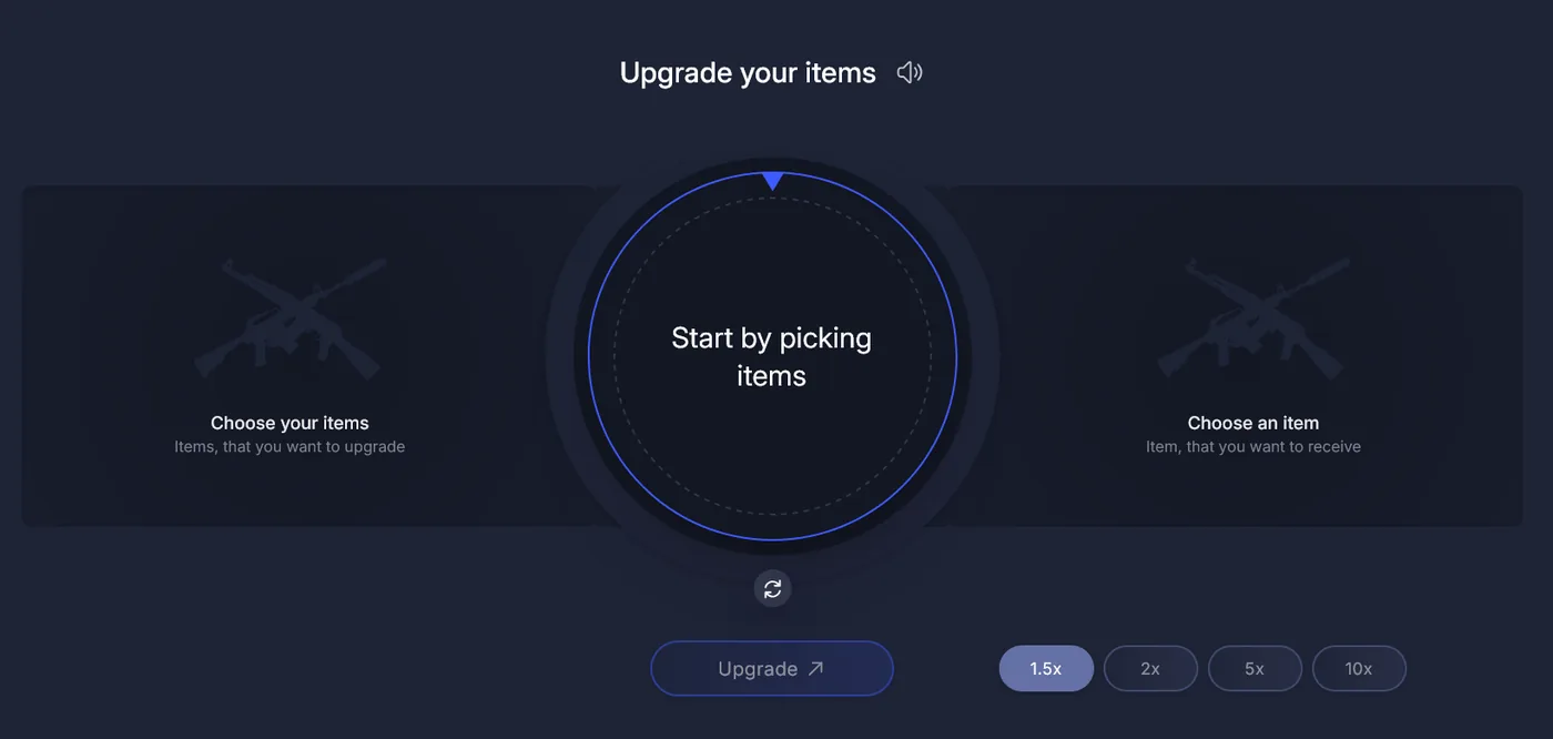 CSGOCASES Upgrader staking a skin or balance toward a higher-value item