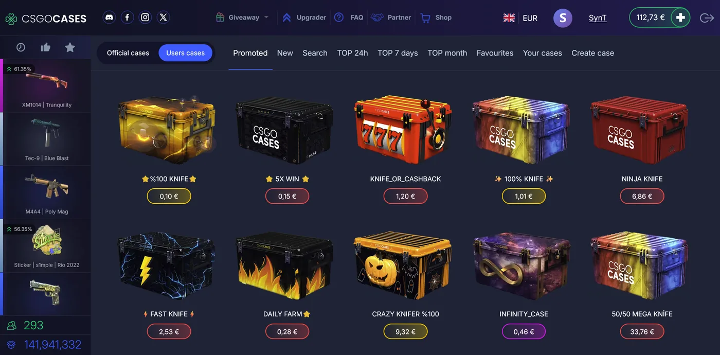 CSGOCASES user-created cases built and shared by the community