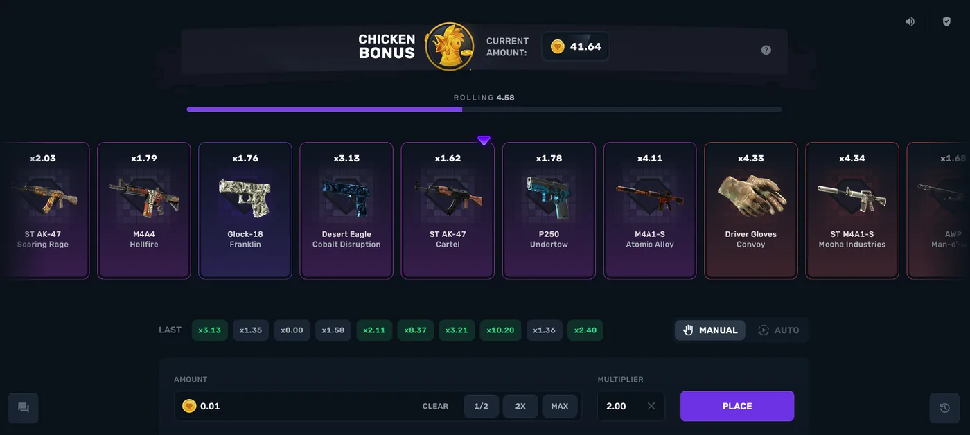 CSGOGem Slide game, a quick multiplier-style mode