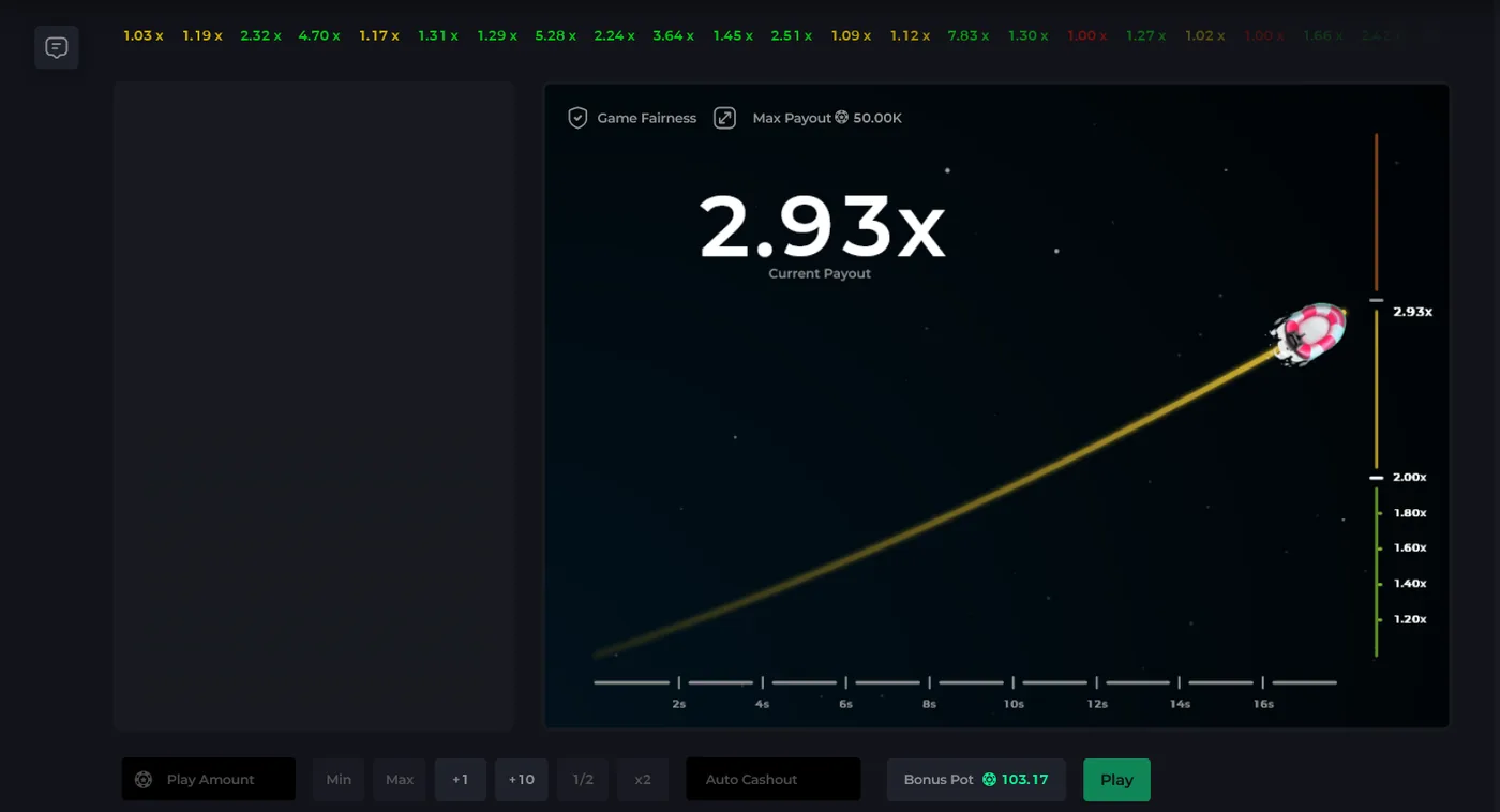 CSGOLuck Crash game showing the rising multiplier curve