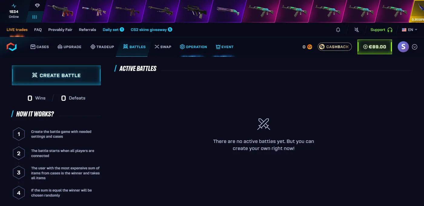 CSGO.net Case Battles mode with players opening identical cases