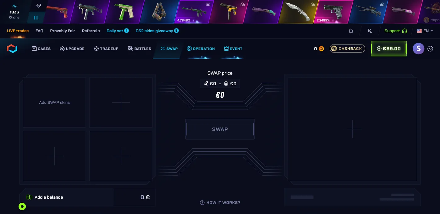 CSGO.net Swap tool for exchanging skins directly