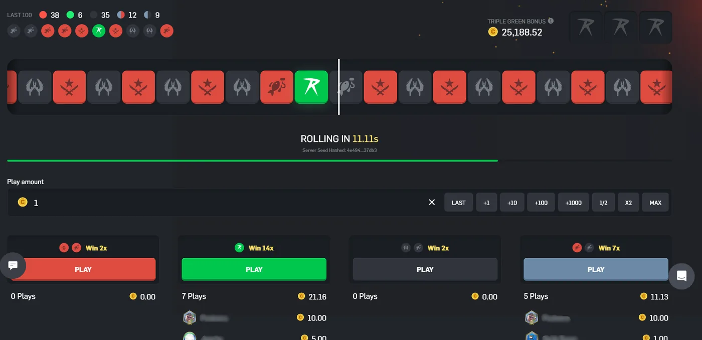 CSGORoll Roll game, a fast-paced roulette-style tile mode