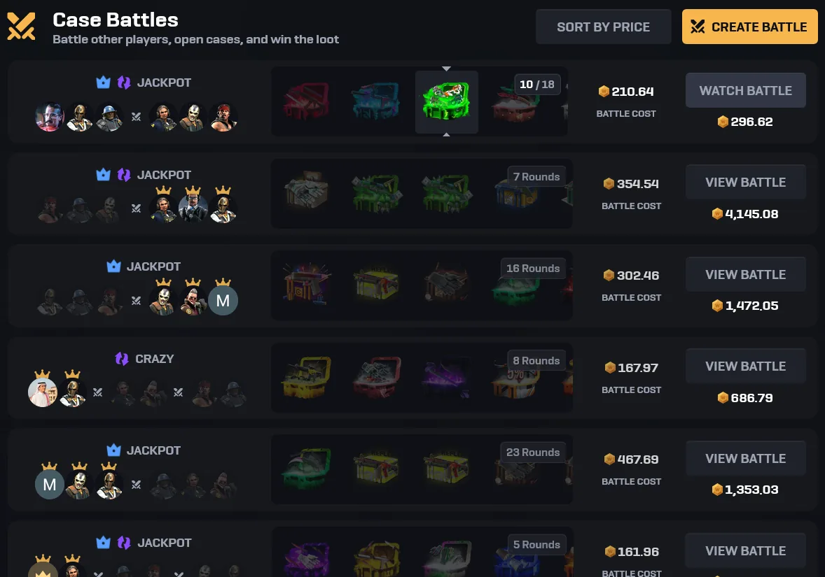 CSGOWin Case Battles mode with players opening identical cases