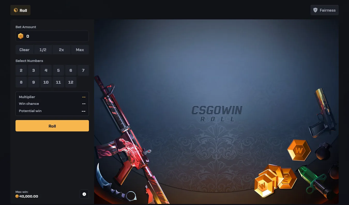CSGOWin Dice game where players set their own win chance and multiplier