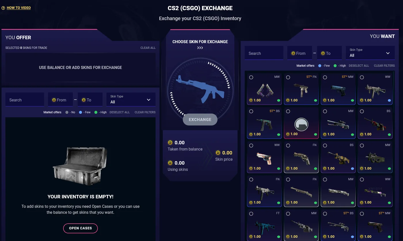 DaddySkins Exchange non-gambling skin swap tool