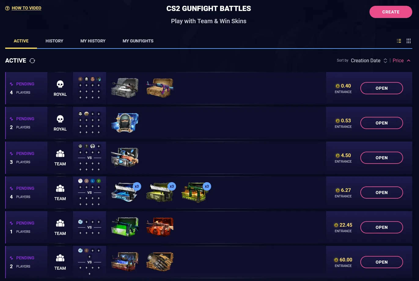 DaddySkins Gunfights PvP elimination mode where players knock each other out for the prize