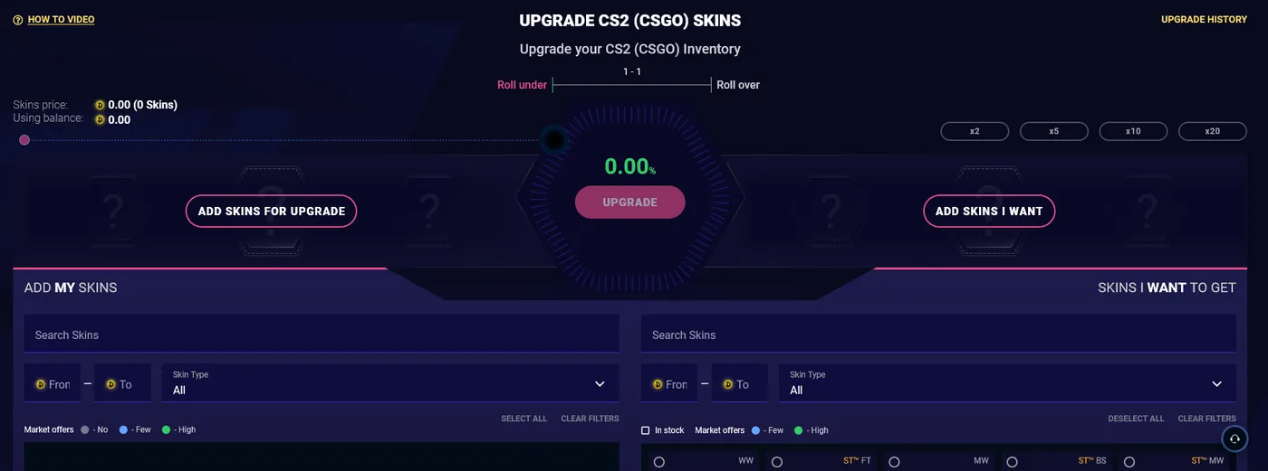 DaddySkins Upgrader risking a skin or balance for a higher-value item