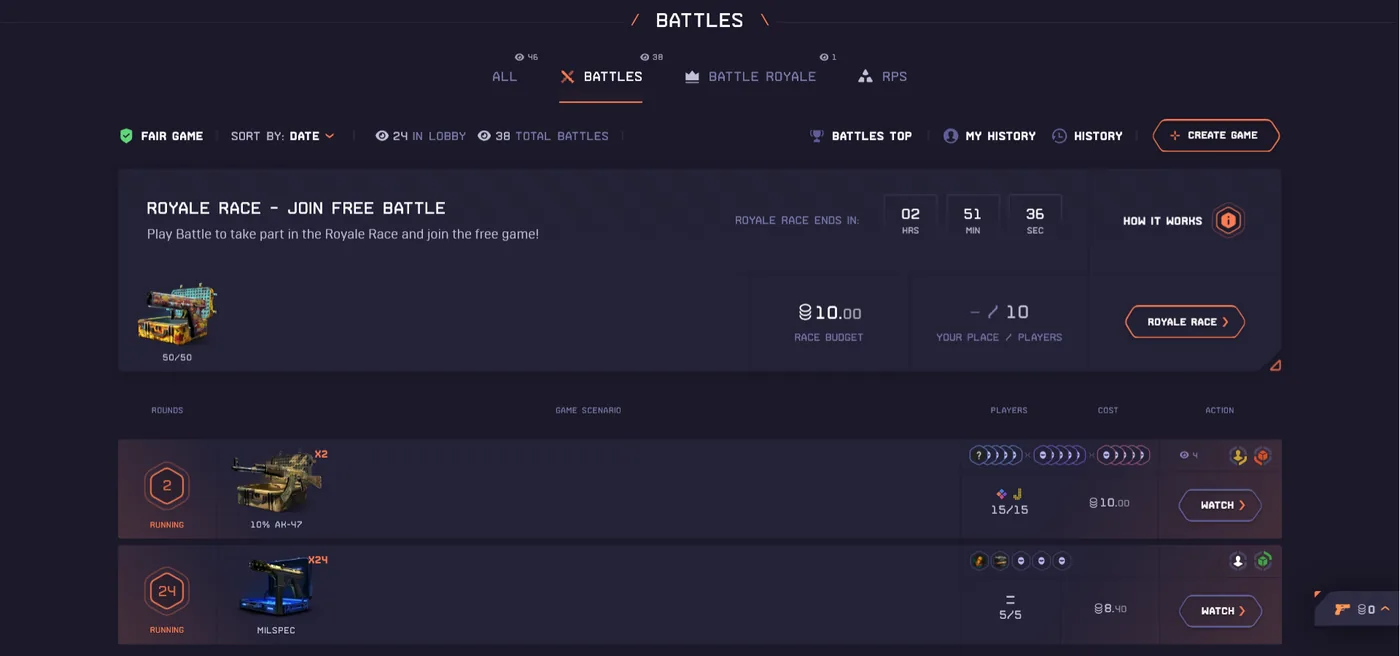 DatDrop Case Battles mode with players opening identical cases head to head
