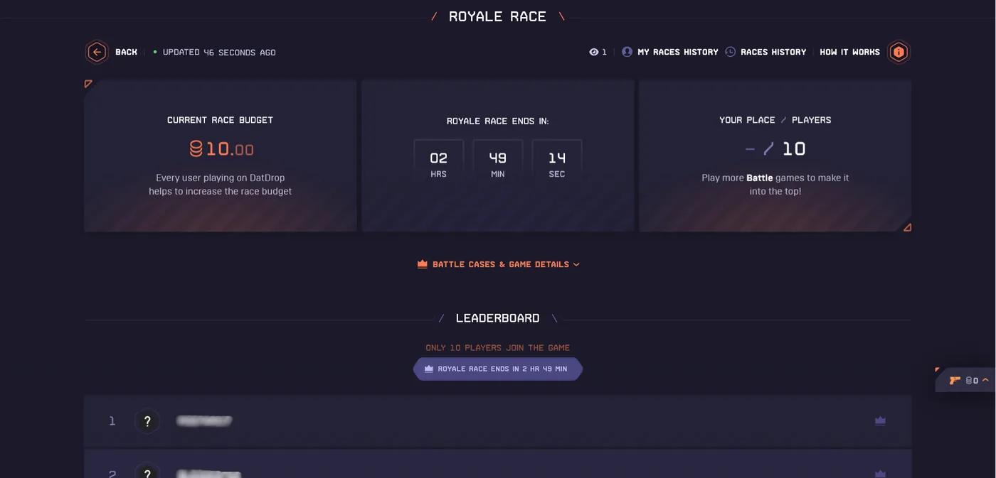 DatDrop Royale Race leaderboard competition