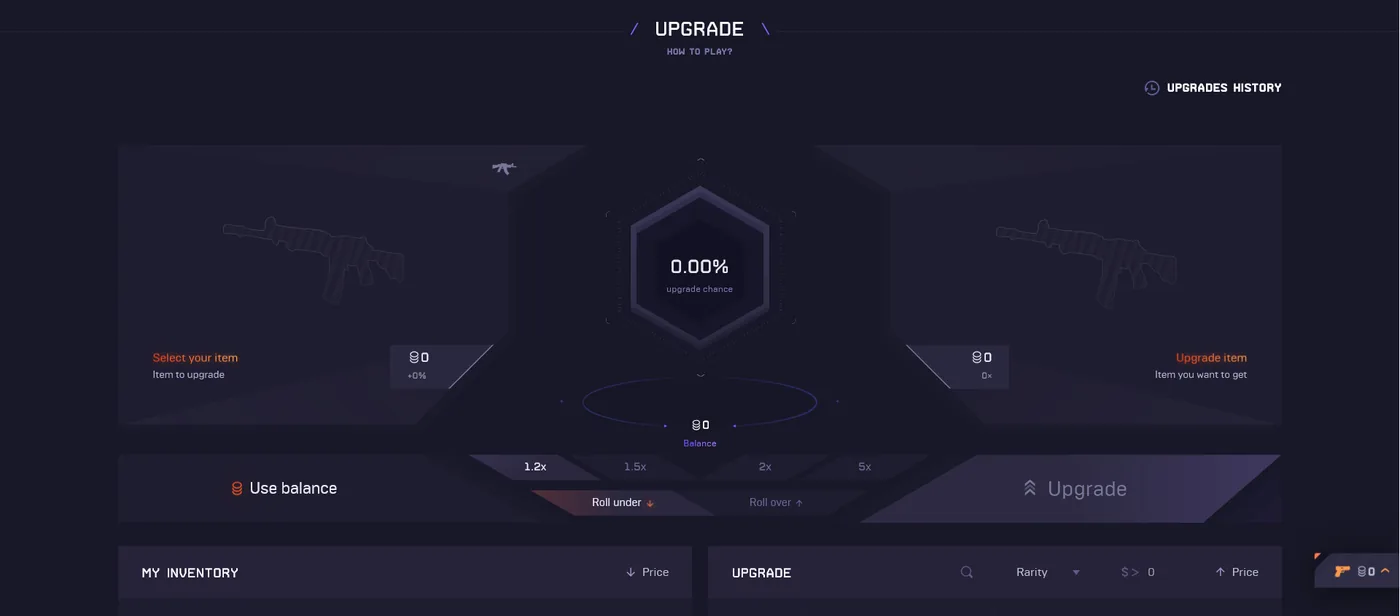 DatDrop Upgrader trading an item up toward a higher-value target