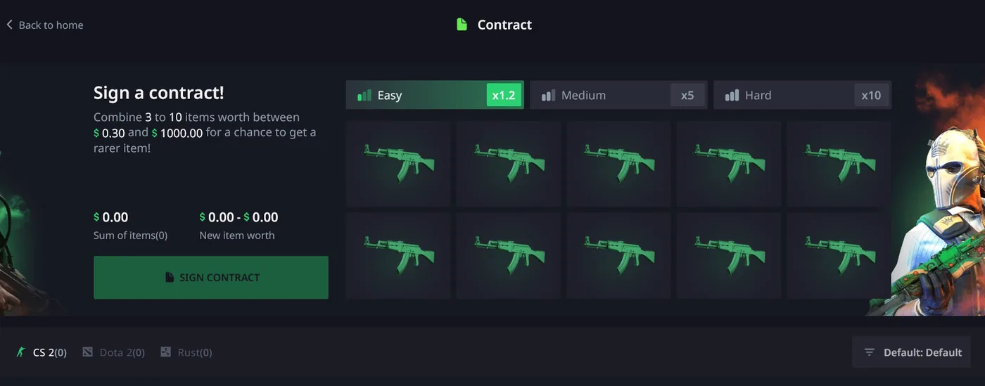 Hellcase trade-up contract combining lower-value skins into a higher-value item