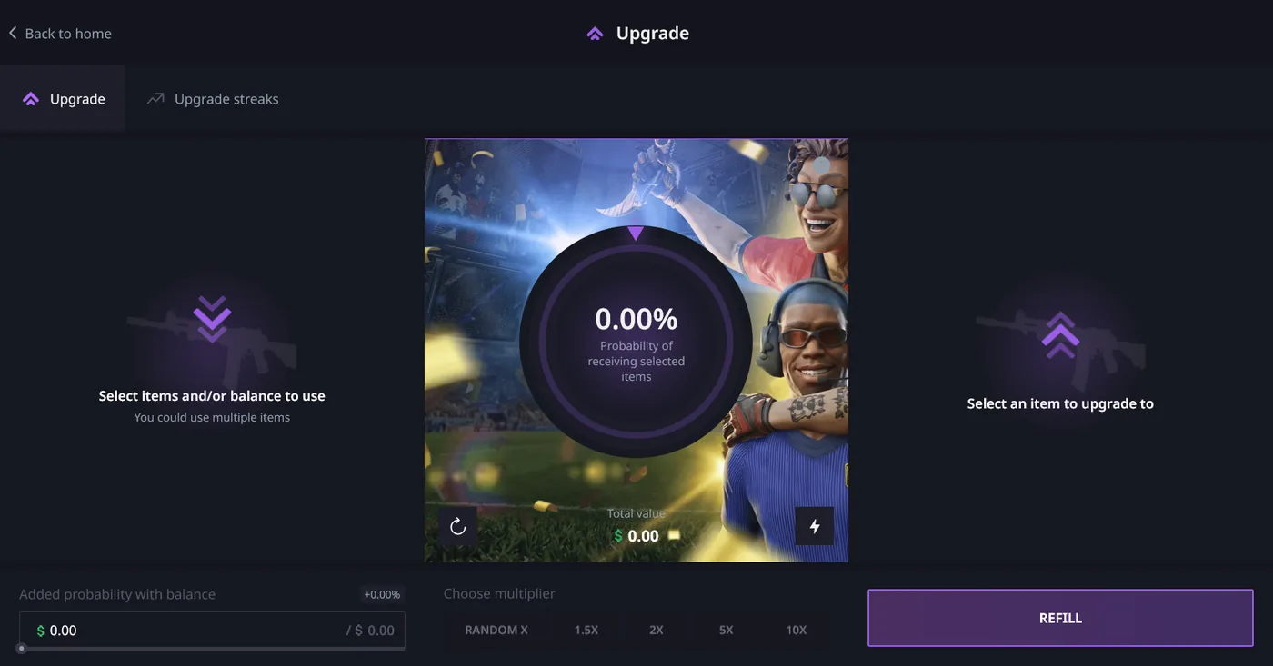 Hellcase multi-tier Upgrader offering 1.5x to 10x multipliers