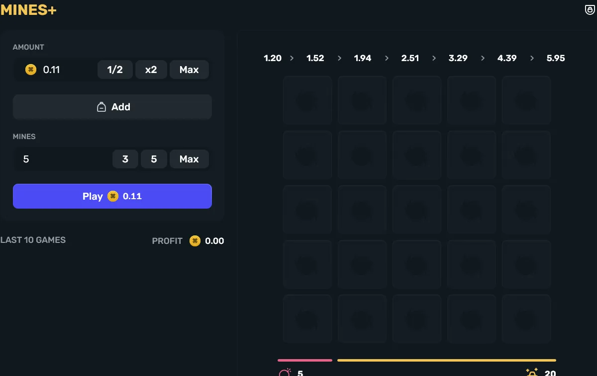 InsaneGG Mines grid game where safe tiles raise the payout