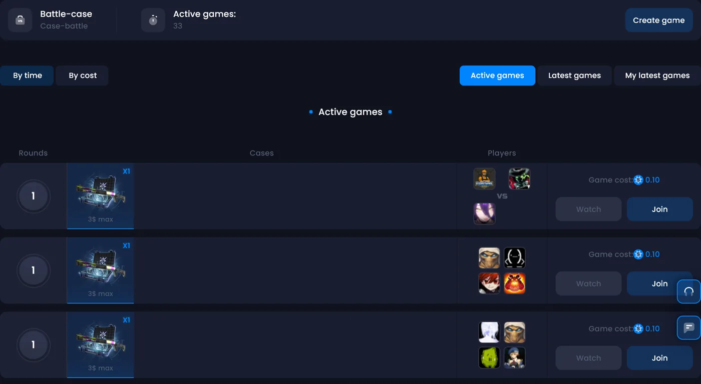 KnifeX Case Battles mode with players opening identical cases
