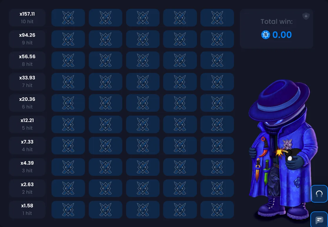 KnifeX Tower game climbing rows of tiles for a rising multiplier
