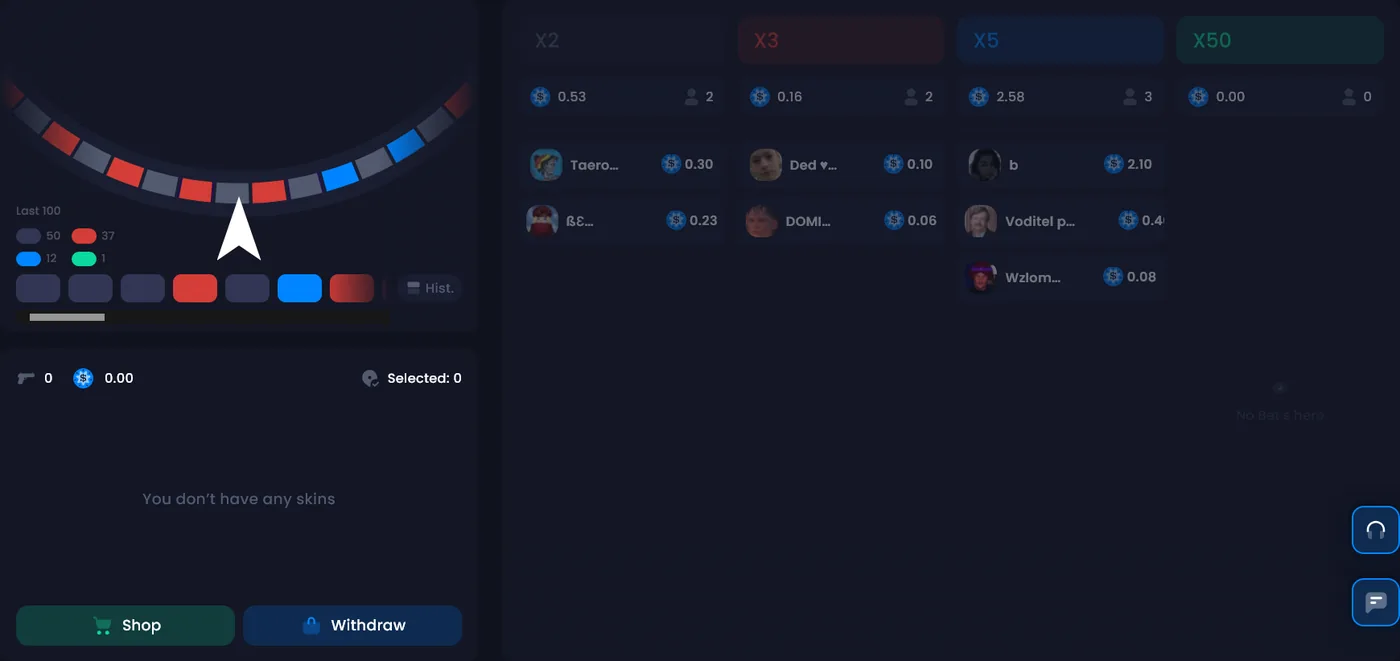 KnifeX Wheel spin-to-win game with segment multipliers