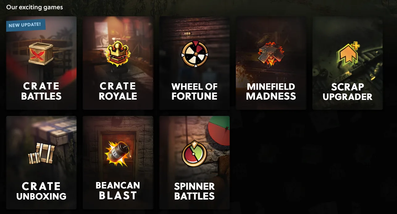 Bandit Camp games menu showing its broad Rust game library