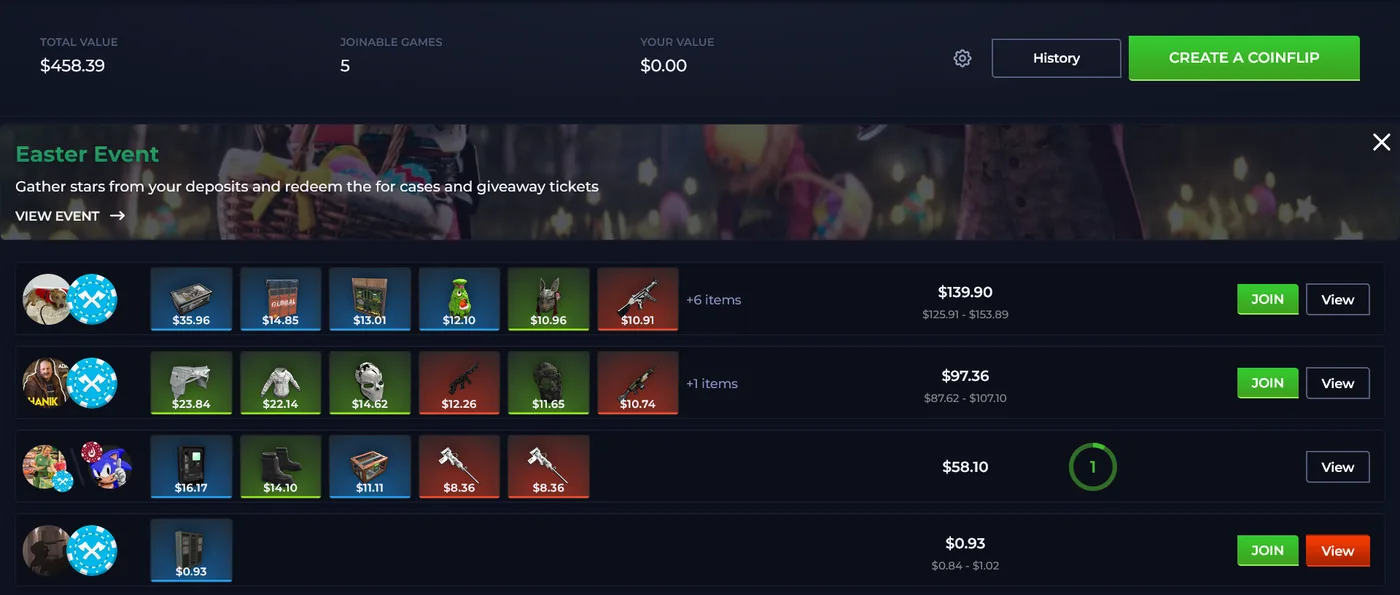RustChance Coinflip game for Rust skins