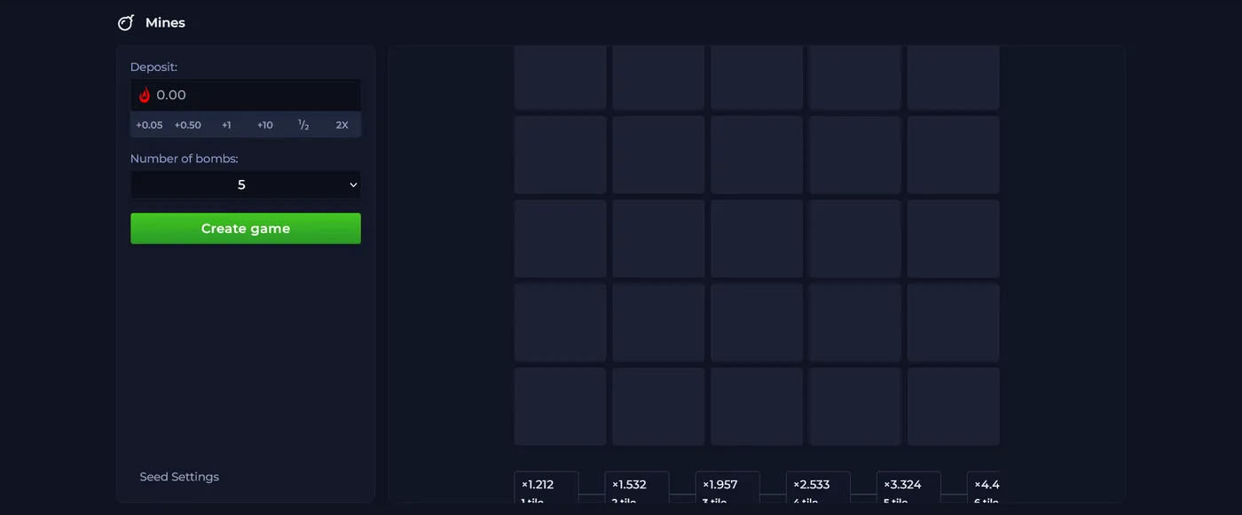 RustChance Mines grid game where safe tiles raise the payout