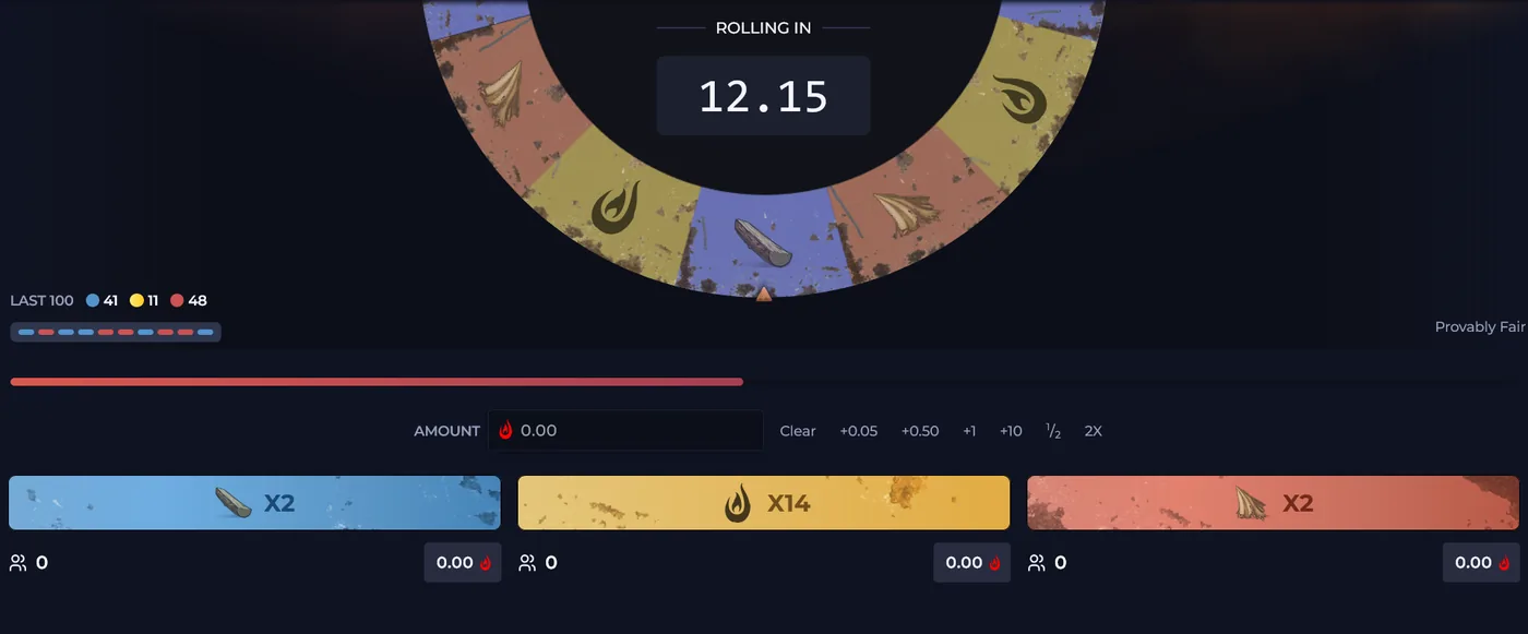RustChance Wheel spin-to-win game with segment multipliers