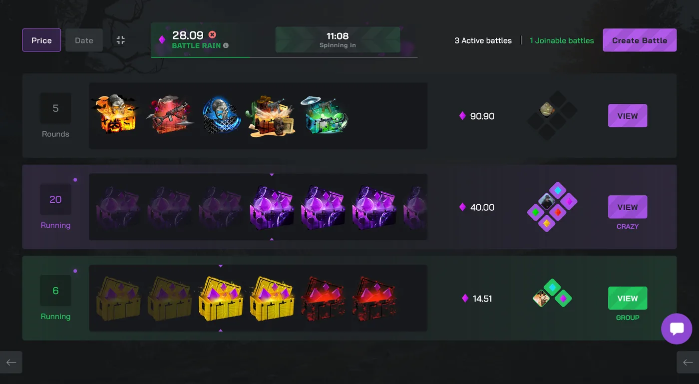 RustClash Case Battles mode with players opening identical Rust cases