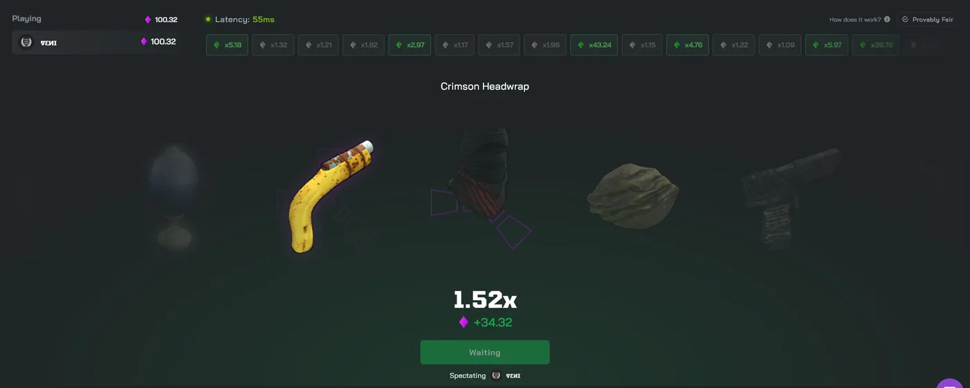 RustClash Crash game showing the rising multiplier before it busts